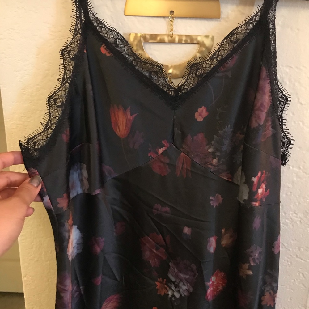 Black Floral Silk Slip Dress